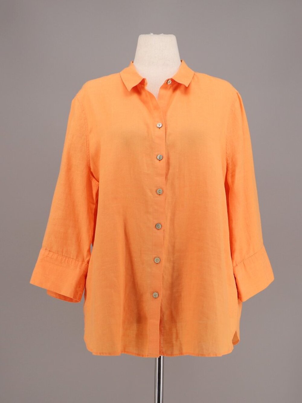 CHICO'S No IRON Linen 3/4 Sleeve Shirt in Orange Size 3/US 16